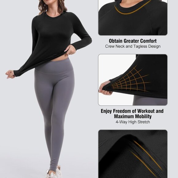 4 Pack Women's Compression Shirts Long Sleeve Athletic Workout Tops Sun Protecti - Picture 5 of 6